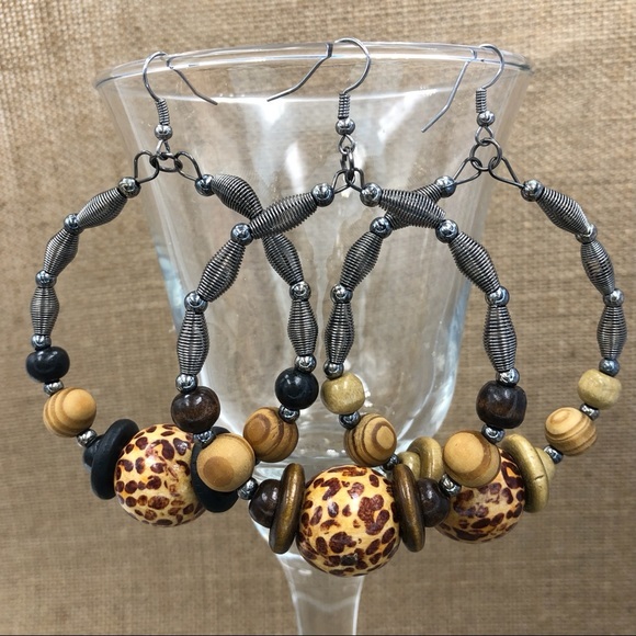 Fashion Jewelry Jewelry - 🍀 Leopard Bead Wood Drop Hoop Earrings